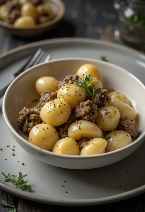 Haggis νιόκι, ένα λαχταριστό πιάτο σερβιρισμένο με κρεμώδη σάλτσα γάλακτος και φρέσκο δεντρολίβανο