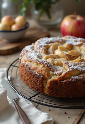 Κέικ παπαρουνόσπορου με μήλο σερβιρισμένο