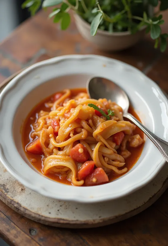 Λάχανο κοκκινιστό σερβιρισμένο με φρέσκο άνηθο και ζουμερά κεφτεδάκια.