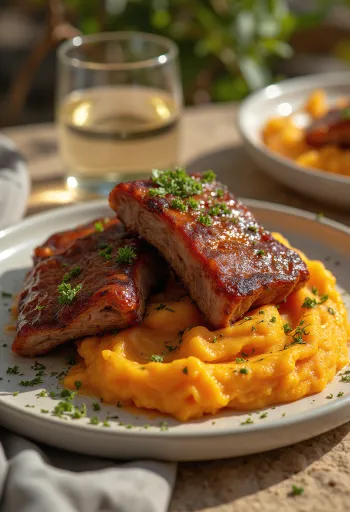 Παϊδάκια BBQ με γλυκοπατάτες σερβιρισμένα