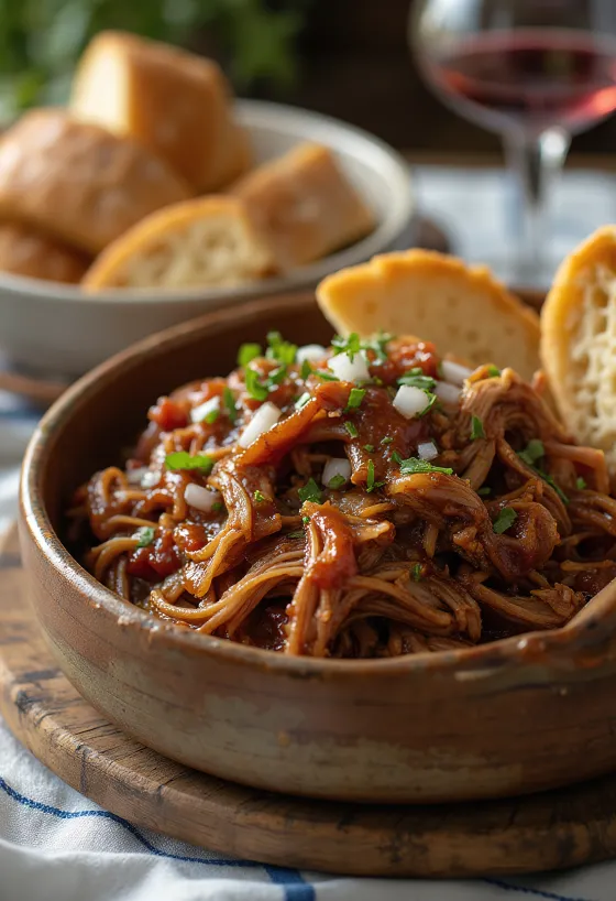 Χοιρινό pulled pork BBQ σερβιρισμένο σε φρέσκο ψωμάκι και με ξινολάχανο