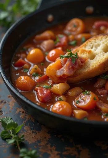 Λέτσο σερβιρισμένο με φρέσκια πιπεριά, ντομάτα και καπνιστό λουκάνικο