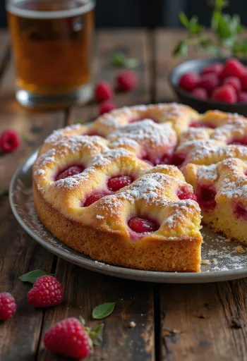 Κέικ με σμέουρα σερβιρισμένο