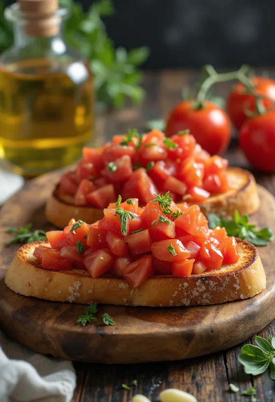 Vegan μπρουσκέτα με ντομάτα σερβιρισμένη