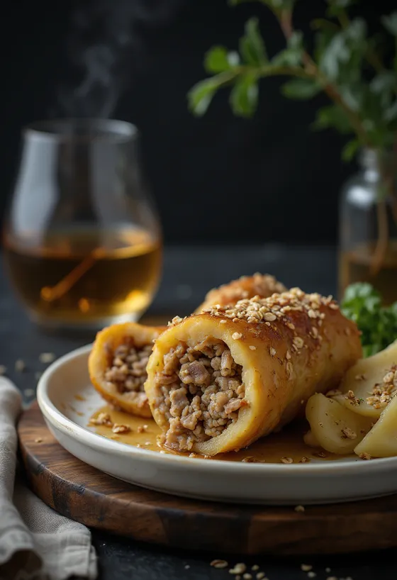 Haggis σερβιρισμένο με βραστές πατάτες και γογγύλια