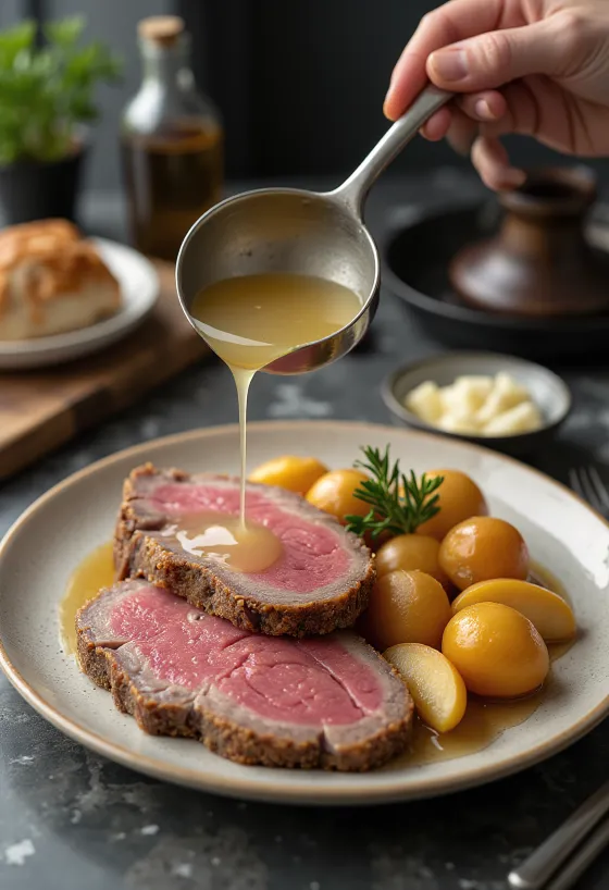 Τάφελσπιτς σερβιρισμένο με πατάτες και σάλτσα μήλου-χρένου