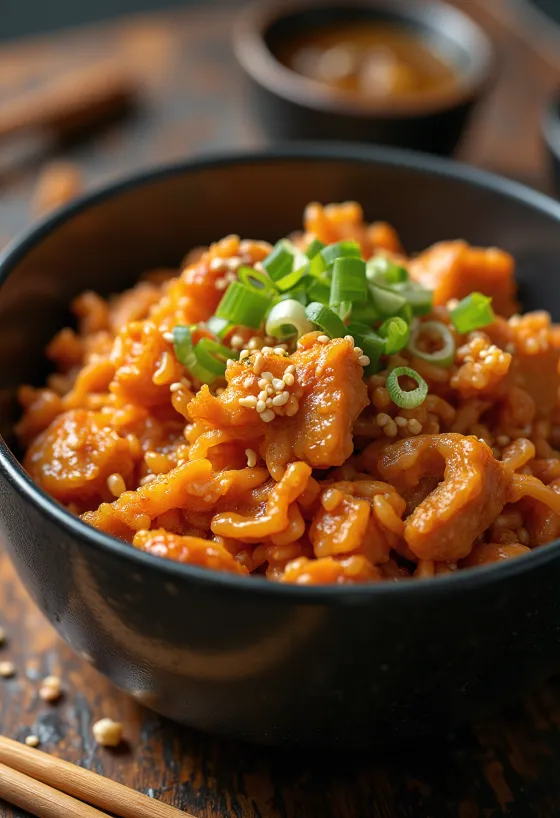 Πικάντικο ρύζι με κοτόπουλο σερβιρισμένο σε πιάτο