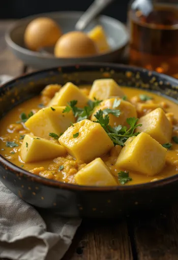 Πικάντικο κάρυ μελιτζάνας σερβιρισμένο