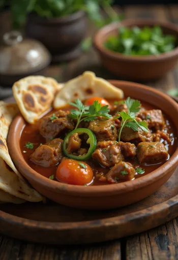 Saji με μοσχάρι, σερβιρισμένο με φρέσκο κόλιανδρο