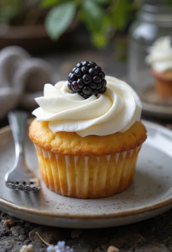 Cupcakes βατόμουρου με φρέσκα φρούτα