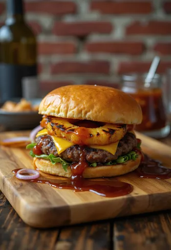 Burger BBQ με ανανά σερβιρισμένο