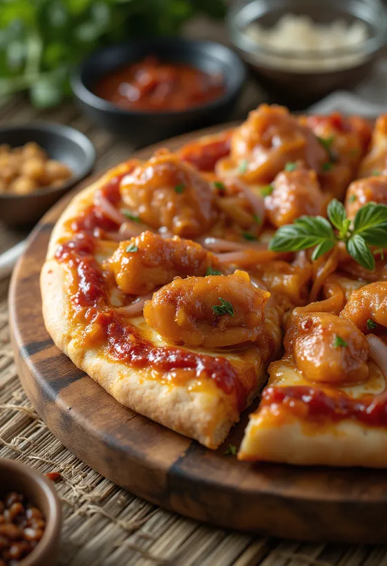 Barbecue chicken pizza με ψητό κοτόπουλο και κόκκινο κρεμμύδι
