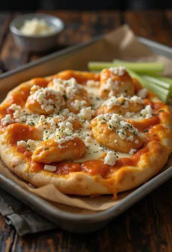 Buffalo chicken pizza με καυτερό κοτόπουλο και μπλε τυρί