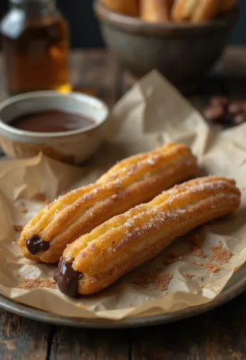 Γεμιστό τσούρο με χρυσοκαφέ, τραγανό εξωτερικό και κρέμα σοκολάτας.