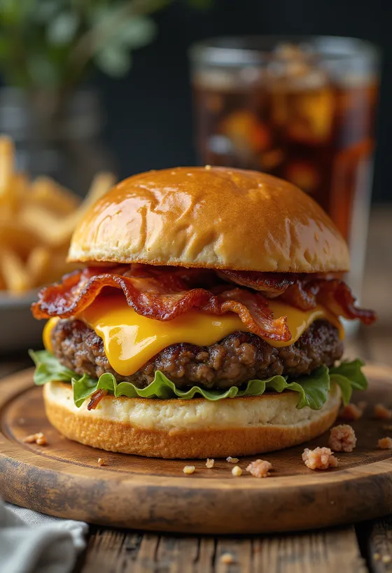Burger με μπέικον σερβιρισμένο
