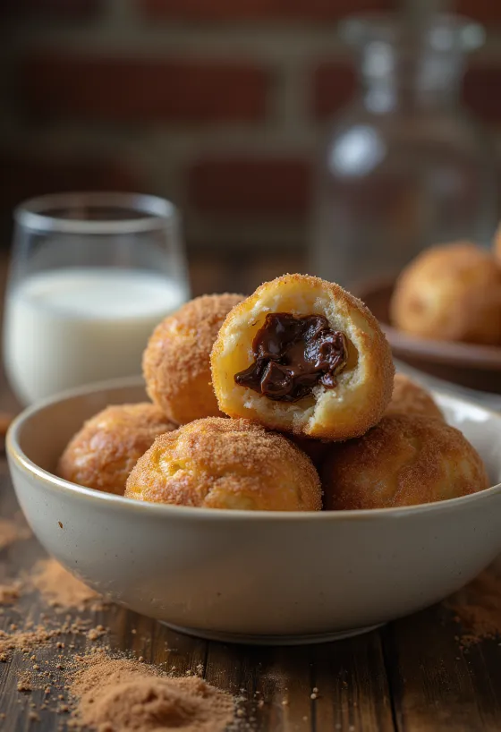Bolinho de chuva με σοκολάτα, σοκολατένιο ντόνατ πασπαλισμένο με κανέλα και ζάχαρη