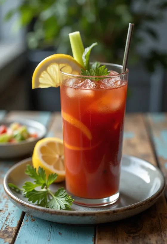 Κοκτέιλ Bloody Mary διακοσμημένο με σέλερι και φέτα λεμονιού