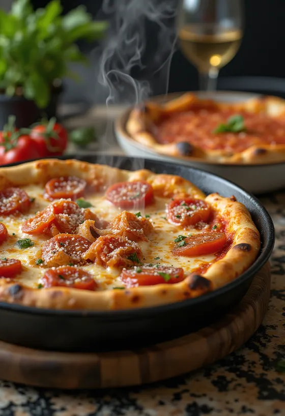 Πίτσα Chicago Deep-Dish με πολύ τυρί και σάλτσα ντομάτας