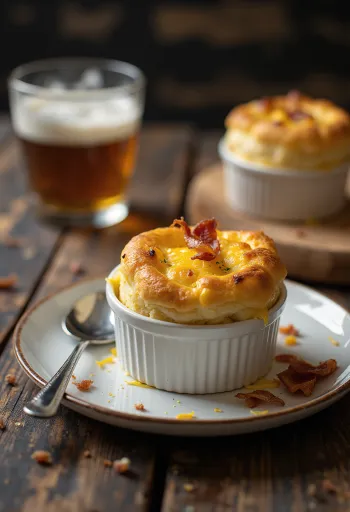 Σουφλέ με τυρί και μπέικον σερβιρισμένο