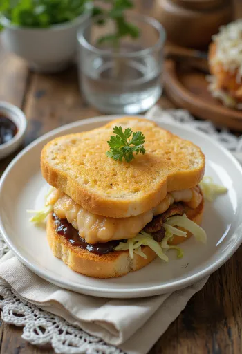 Tonkatsu sando, με φρέσκο λάχανο και κέτσαπ με μουστάρδα