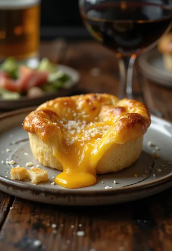 Yorkshire pudding γεμιστό με τυρί, με χρυσοκαφέ ψημένη ζύμη