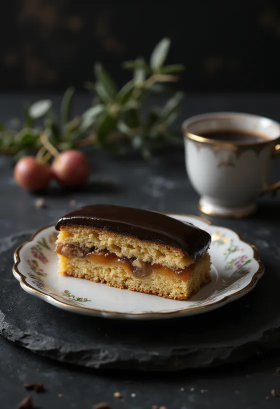 Σπιτικό Ζερμπό με τριφτή ζύμη, γέμιση καρυδιού και επικάλυψη σοκολάτας