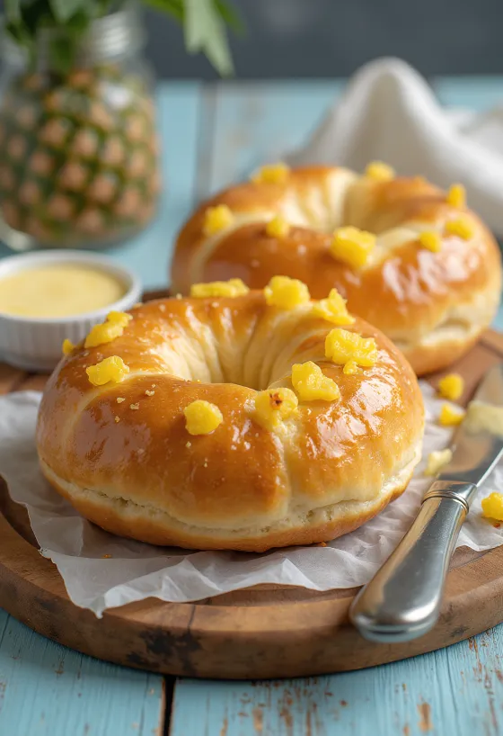 Bagel με ανανά σερβιρισμένο