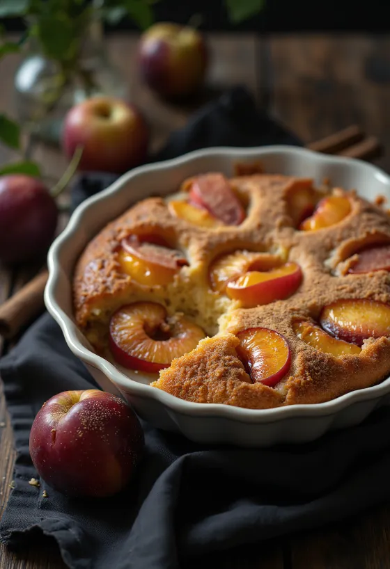 Τούρτα δαμάσκηνο με κανέλα σερβιρισμένη με άχνη ζάχαρη και κανέλα