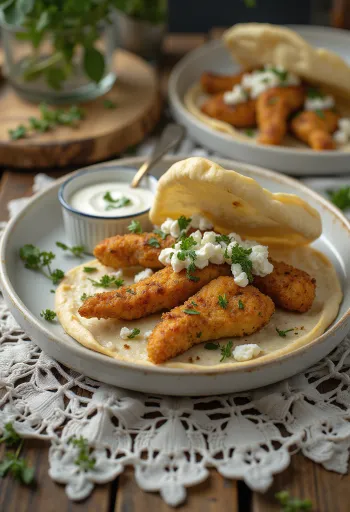 Γύρος με μυρωδικά, ψητό κοτόπουλο, φρέσκα λαχανικά και σάλτσα τζατζίκι με μυρωδικά