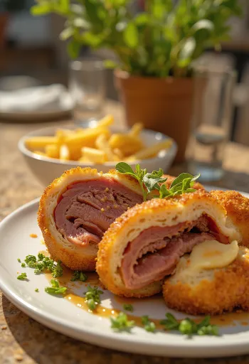 Cachopo ισπανικό γεμιστό κρέας σερβιρισμένο
