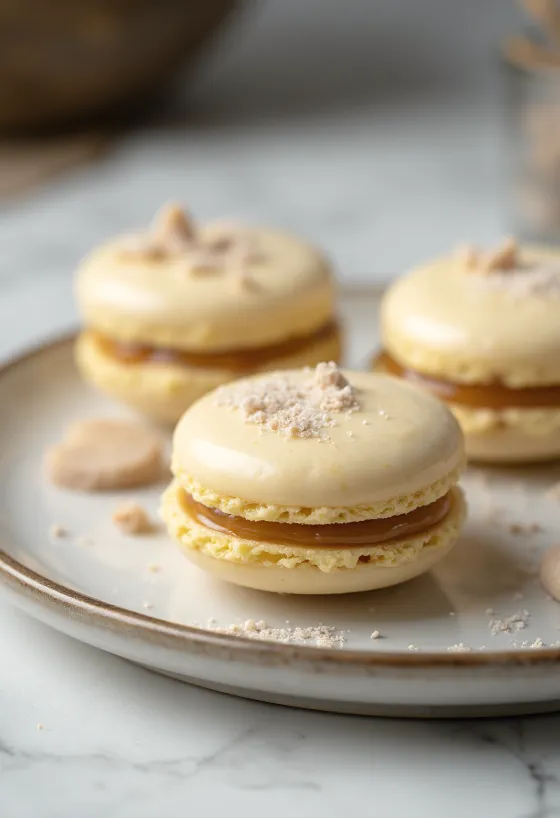 Μακαρόν με μέλι και αμυγδαλόπαστα σερβιρισμένα