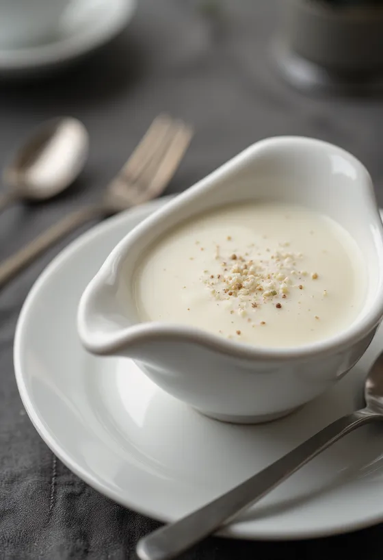 Κρεμώδης σάλτσα δεντρολίβανου σερβιρισμένη