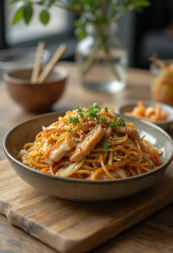 Yakisoba με κοτόπουλο, ιαπωνικά ζυμαρικά wok με τραγανά λαχανικά
