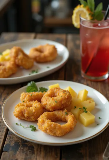 Acarajé με ανανά σερβιρισμένο, με πικάντικες μπάλες φασολιών και φρέσκο ανανά