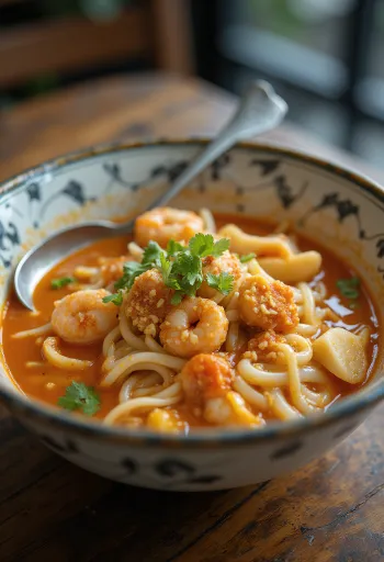 Κατόνγκ Λάκσα, πλούσια σούπα κοτόπουλου με καρύδα, νουντλς ρυζιού και φρέσκα μπαχαρικά