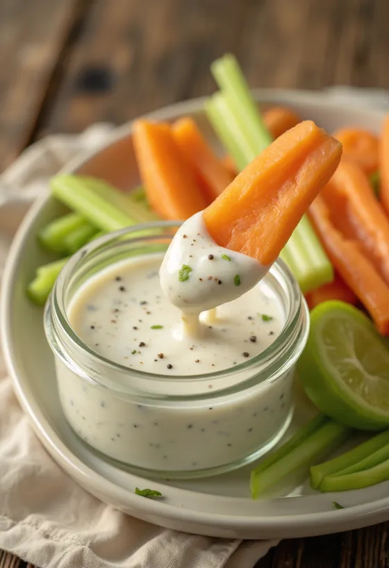 Ranch dressing σερβιρισμένο με φρέσκα λαχανικά