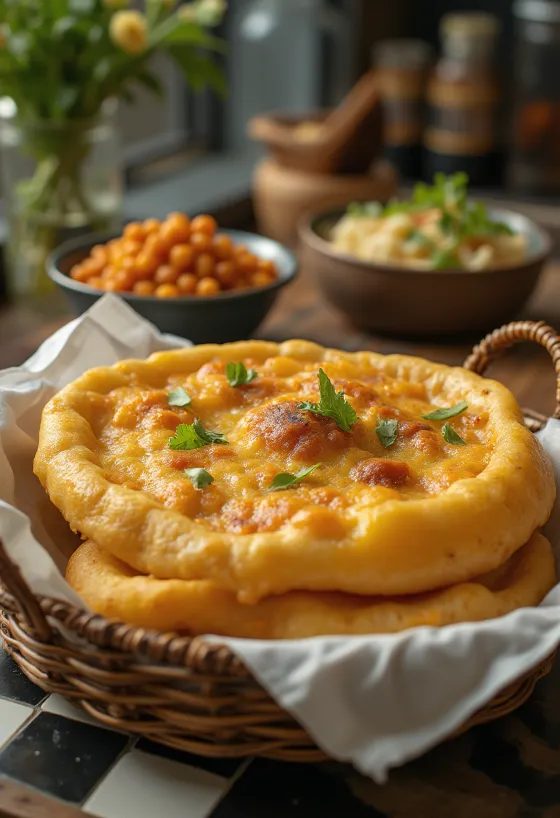 Φρεσκοτηγανισμένο ινδικό ψωμί Bhatura