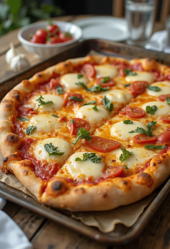 Grandma pizza με μακρόστενη ζύμη και τυρί
