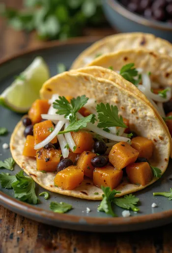Τάκο με ψητή γλυκοπατάτα και φασόλια