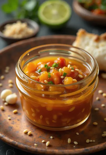 Σάλτσα τσίλι-λάιμ με σουσάμι σερβιρισμένη