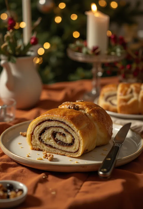 Φρεσκοψημένες φέτες ρολού με καρύδια