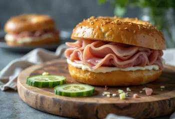 Bagel με καπνιστό κρέας και τυρί κρέμα, διακοσμημένο με φρέσκο μαϊντανό