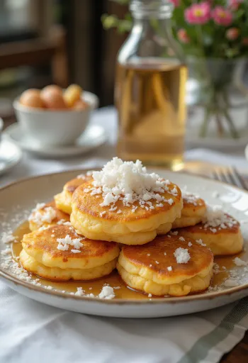 Malpua με τριμμένη καρύδα, φρέσκο γλυκό σερβιρισμένο
