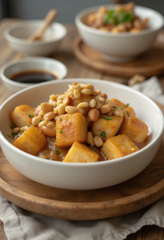 Ψητό τόφου με μαρινάδα φυστικιού σερβιρισμένο