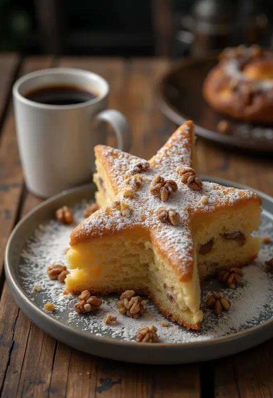 Pandoro με καρύδια πασπαλισμένο με ζάχαρη άχνη