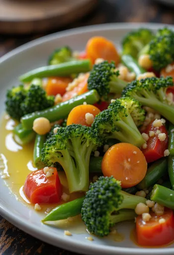 Λαχανικά στον ατμό με ελαιόλαδο, πασπαλισμένα με φρέσκο μαϊντανό