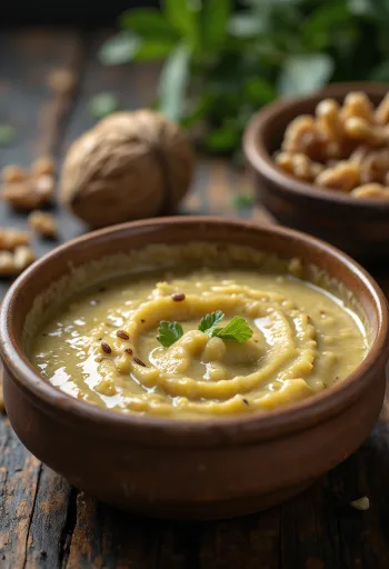 Κρεμώδης σάλτσα πέστο καρυδιού σερβιρισμένη