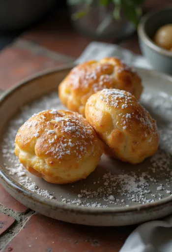 Æbleskiver με κάρδαμο, πασπαλισμένα με ζάχαρη άχνη