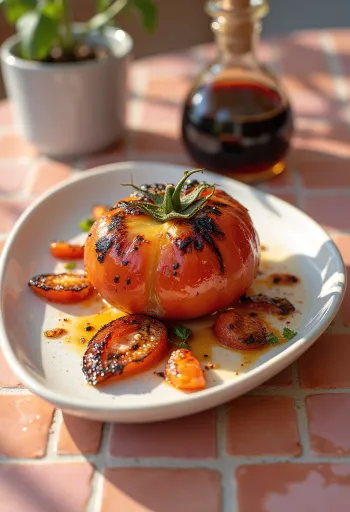 Ψητές ντομάτες με βασιλικό BBQ σερβιρισμένες