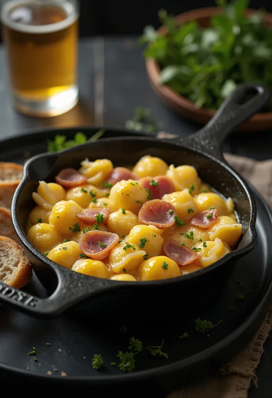 Καπνιστό ζαμπόν με νιόκι αυγού σερβιρισμένο